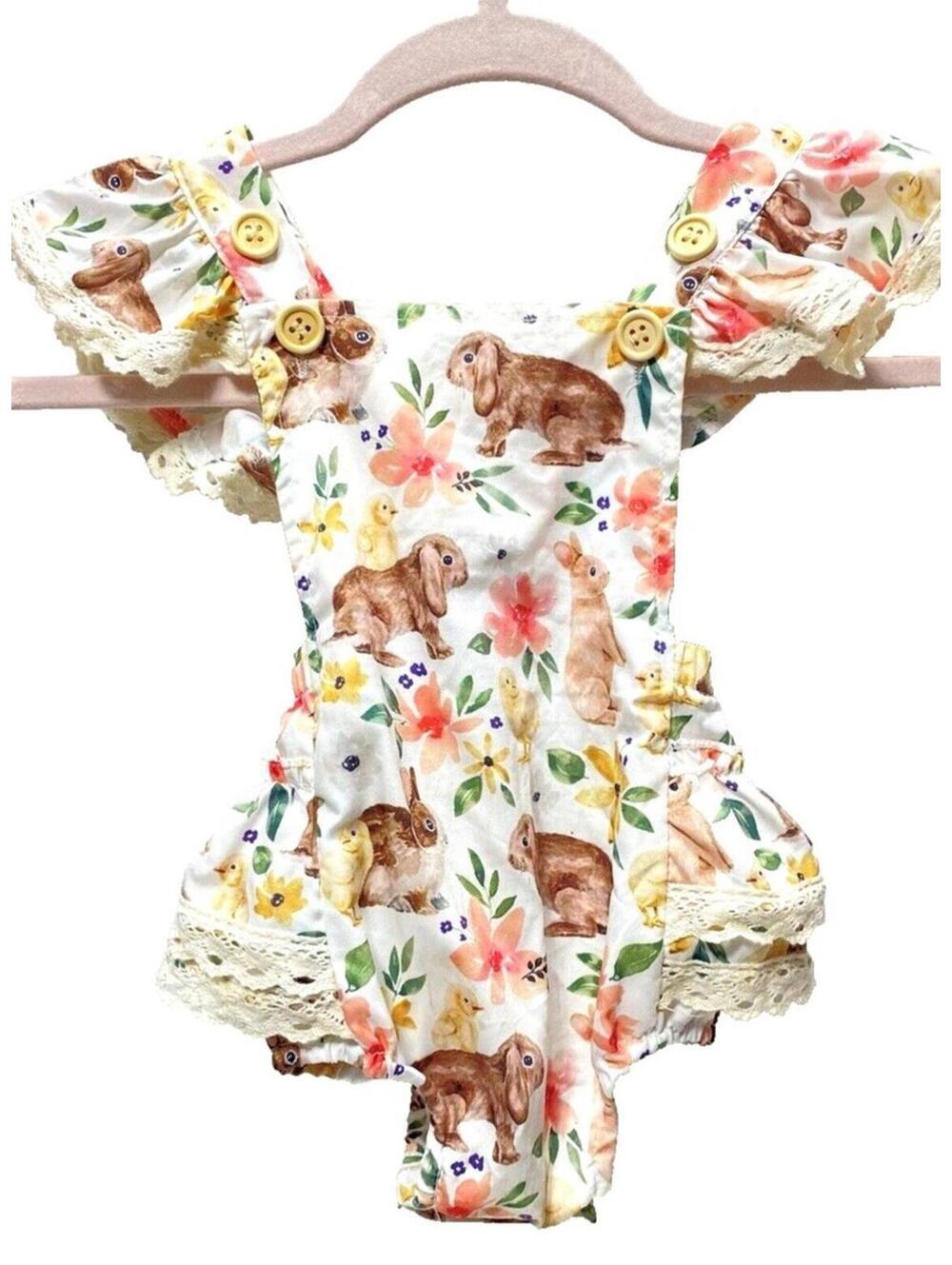 Baby One Piece Cute Romper Easter Theme with Bunnies/Flowers Brand New